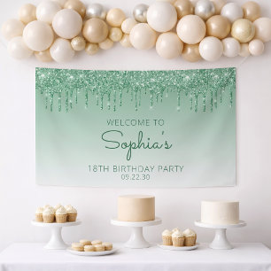 Banderoles Fête d'anniversaire 18 ans Glam Green Glitter Drip