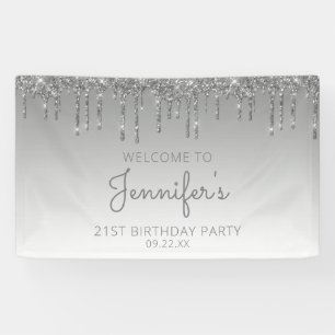 Banderoles Fête d'anniversaire 21 ans Glam Silver Glitter Dri