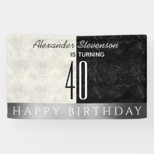 Banderoles Fête d'anniversaire 40 ans, Marbre Noir et Blanc