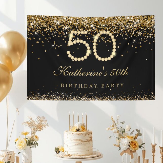 Banderoles Fête d'anniversaire 50 ans Glam Gold Diamonds (Gold Diamonds 50th Birthday Party Banner )
