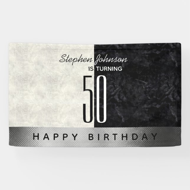 Banderoles Fête d'anniversaire 50 ans noir moderne (Horizontal)