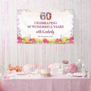 Banderoles Fête d'anniversaire 60 ans Floral Élégant / 60 Ans