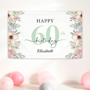 Banderoles Fête d'anniversaire 60 ans Floral Pastel Élégant 
