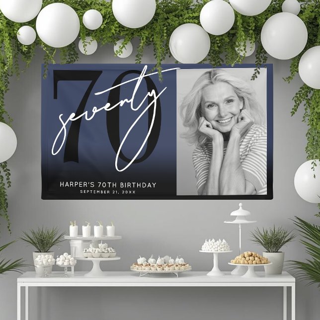 Banderoles Fête d'anniversaire 70 ans bleu marine (Navy Blue 70th Birthday Party Banner )