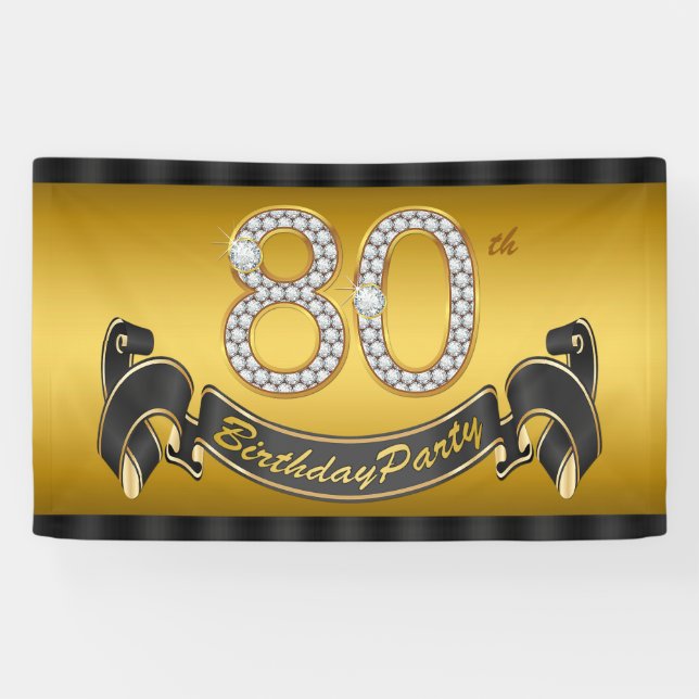 Banderoles Fête d'anniversaire 80 ans en or (Horizontal)
