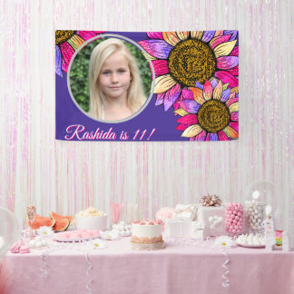 Banderoles Fête d'anniversaire à l'aquarelle Tournesol rose e