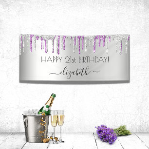 Banderoles Fête d'anniversaire argent violet parties scintill