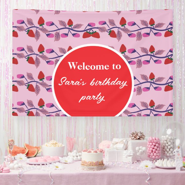 Banderoles Fête d'anniversaire aux fraises (Fête)