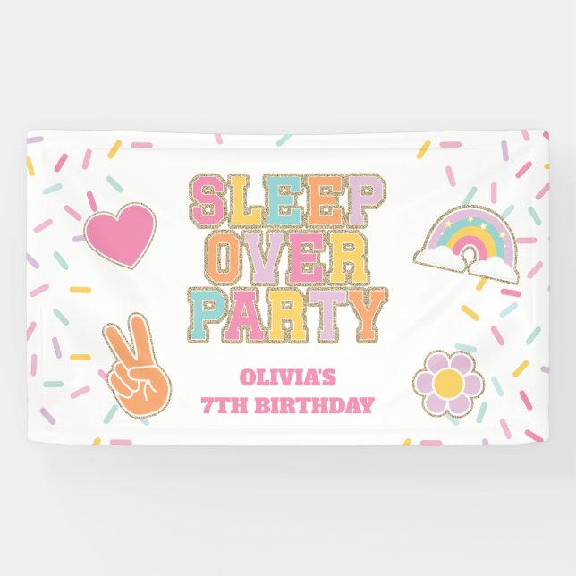 Banderoles Fête d'anniversaire avec nuitée Preppy Patch (Horizontal)