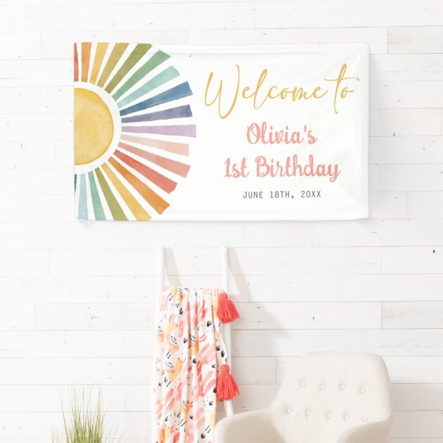 Banderoles Fête d'anniversaire Boho Sunshine (En situation)
