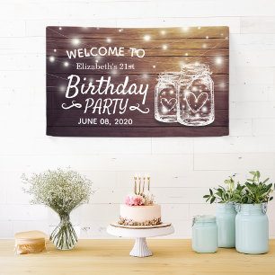Banderoles Fête d'anniversaire Bois Mason Jar String Accueil