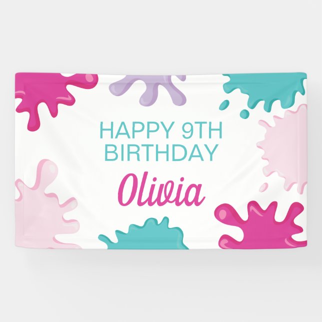 Banderoles Fête d'anniversaire boue rose (Horizontal)