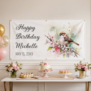 Banderoles Fête d'anniversaire Cerisier Fleur Moineau Mignon