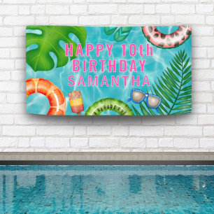 Banderoles Fête d'anniversaire colorée tropicale au bord de l