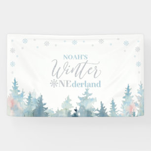 Banderoles Fête d'anniversaire d'1 an Silver & Blue Winter On