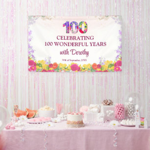 Banderoles Fête d'anniversaire de 100 ans Élégante Florale /