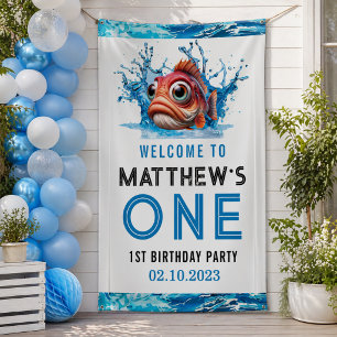 Banderoles Fête d'anniversaire de 1 an Poisson Bleu Eau Migno