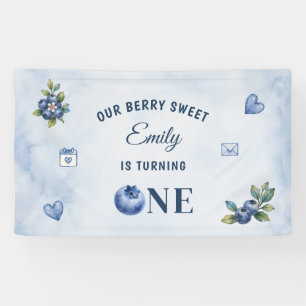 Banderoles Fête d'anniversaire de 1 an Watercolor Blueberry