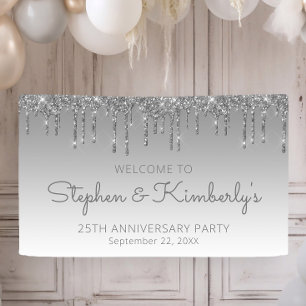 Banderoles Fête d'anniversaire de 25 ans Glam Silver Glitter 