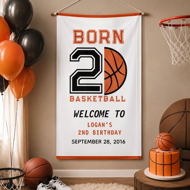 Banderoles Fête d'anniversaire de 2 ans de Basketball Born 2  (Born 2 Ball Basketball 2nd Birthday Party banner)