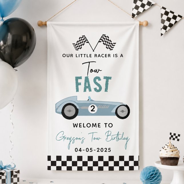 Banderoles Fête d'anniversaire de 2 ans pour un garçon avec d (Two Fast Race Car Boy 2nd Birthday Party Banner
)
