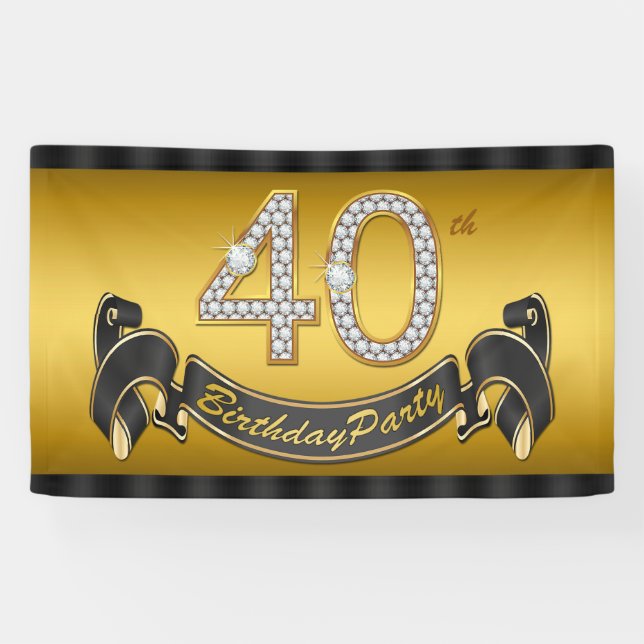 Banderoles Fête d'anniversaire de 40 ans en or (Horizontal)