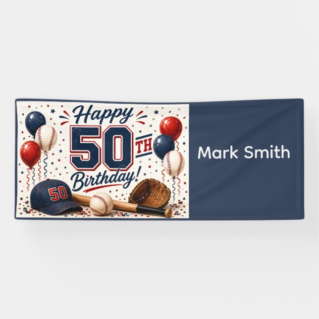 Banderoles Fête d'anniversaire de 50 ans de baseball  (Horizontal)