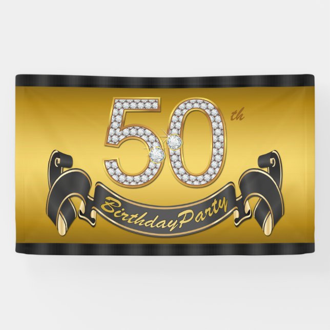 Banderoles Fête d'anniversaire de 50 ans en or (Horizontal)