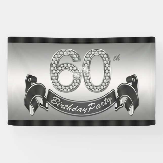 Banderoles Fête d'anniversaire de 60 ans argentée (Horizontal)