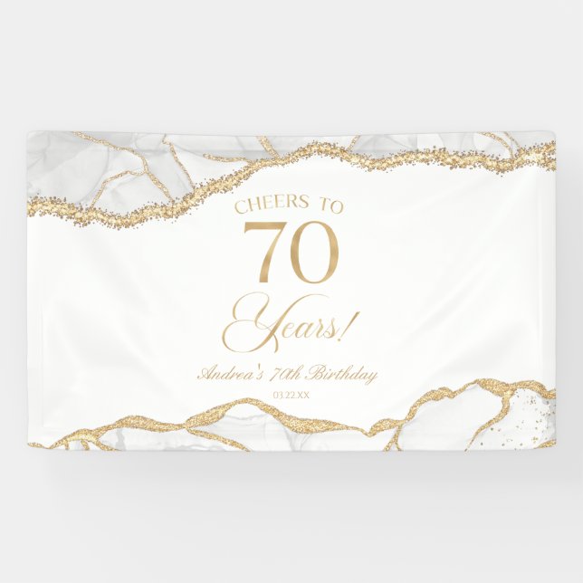 Banderoles Fête d'anniversaire de 70 ans en Agate Or Blanc Él (Horizontal)