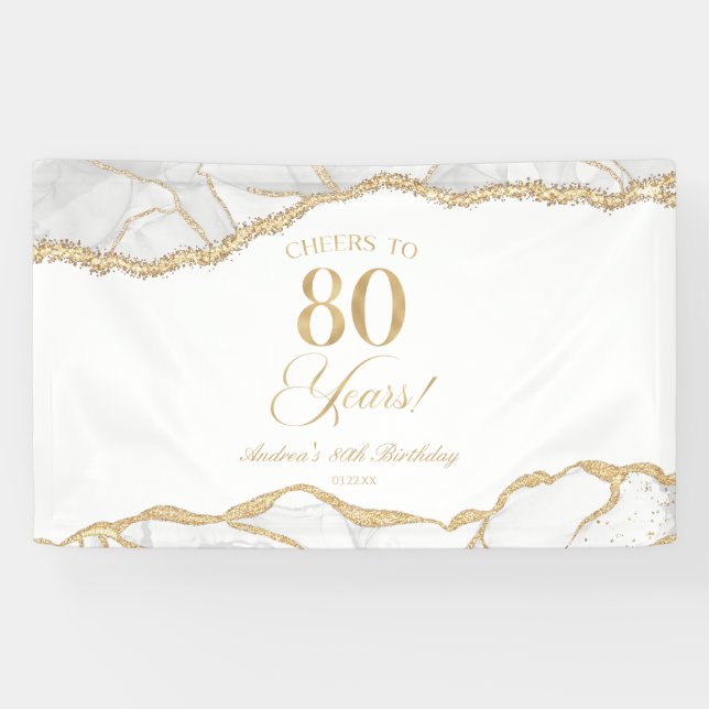 Banderoles Fête d'anniversaire de 80 ans en agate or blanc él (Horizontal)