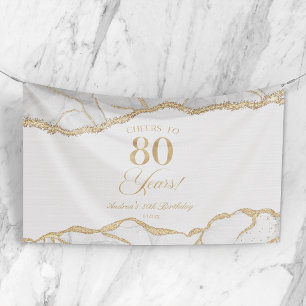 Banderoles Fête d'anniversaire de 80 ans en agate or blanc él