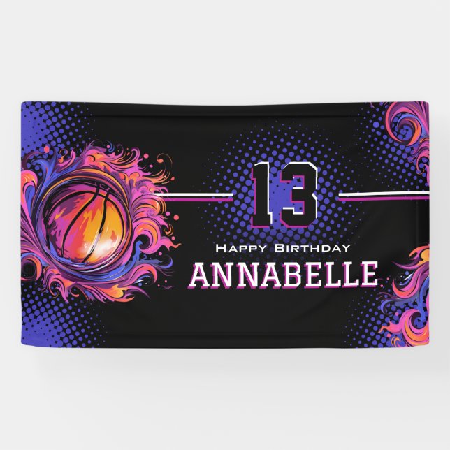 Banderoles Fête d'anniversaire de basket-ball (Horizontal)
