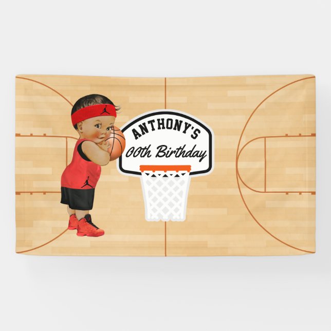 Banderoles Fête d'anniversaire de basket-ball personnalisée (Horizontal)