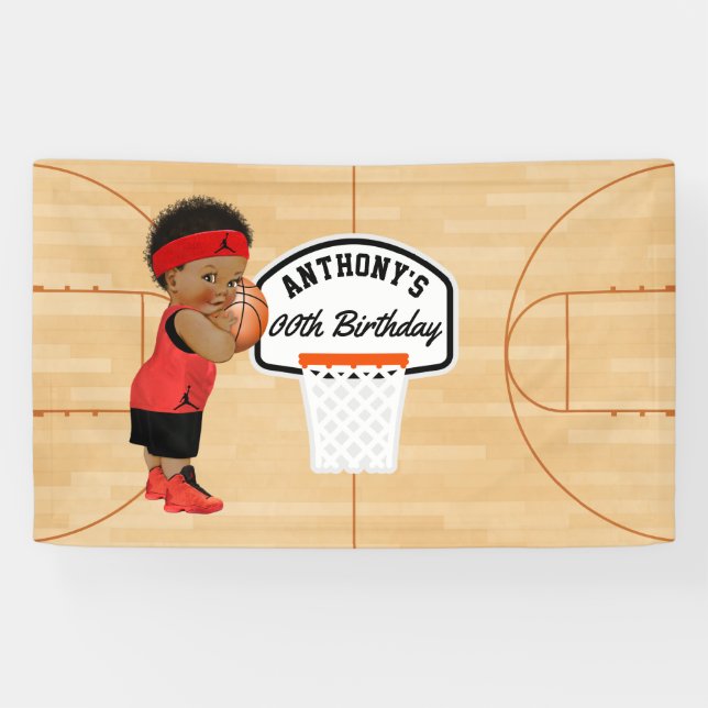 Banderoles Fête d'anniversaire de basket-ball personnalisée (Horizontal)