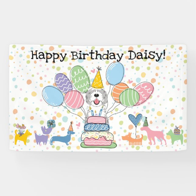 Banderoles Fête d'anniversaire de chien Blue Merle Sheepadood (Horizontal)
