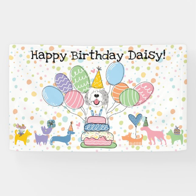 Banderoles Fête d'anniversaire de chien Blue Merle Sheepadood (Horizontal)