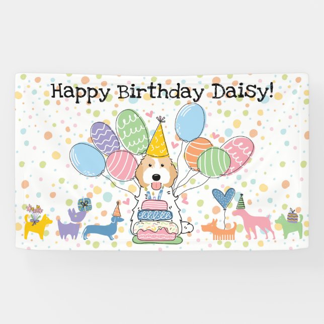 Banderoles Fête d'anniversaire de chien Cockapoo Cavapoo Blen (Horizontal)