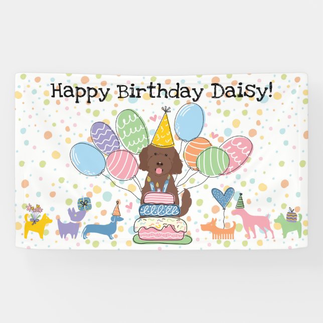 Banderoles Fête d'anniversaire de chien Goldendoodle au Choco (Horizontal)