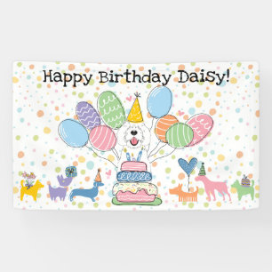 Banderoles Fête d'anniversaire de chien Sheepadoodle blanc