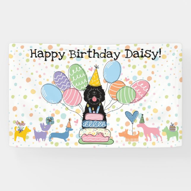 Banderoles Fête d'anniversaire de chien Sheepadoodle noir (Horizontal)