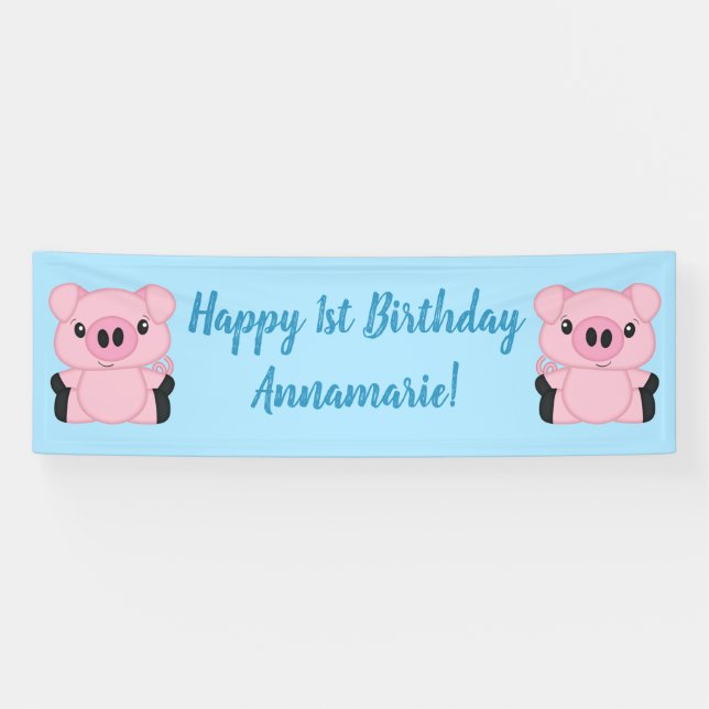 Banderoles Fête d'anniversaire de Cochon Bleu (Horizontal)