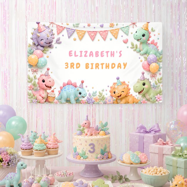 Banderoles Fête d'anniversaire de dinosaure de fille (Créateur téléchargé)