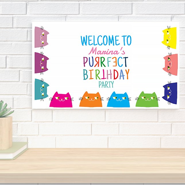 Banderoles Fête d'anniversaire de fille chat (Créateur téléchargé)