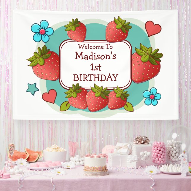 Banderoles Fête d'anniversaire de fraises Personnalisée (Fête)