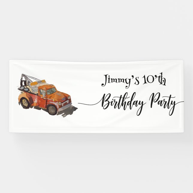 Banderoles Fête d'anniversaire de garçons avec dépanneuse (Horizontal)