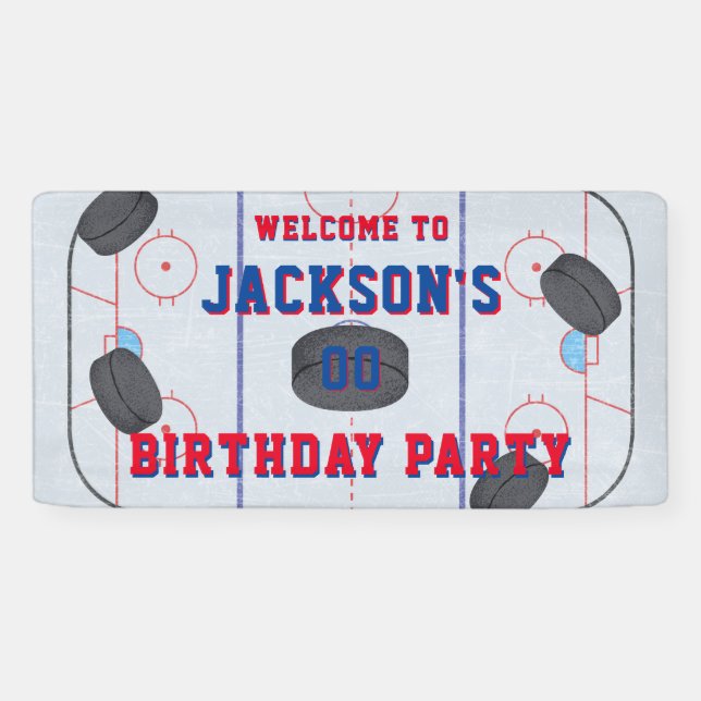 Banderoles Fête d'anniversaire de hockey sur glace (Horizontal)