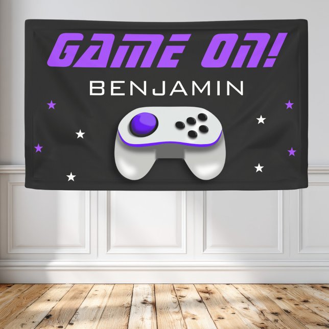Banderoles Fête d'anniversaire de jeu vidéo violet (Créateur téléchargé)