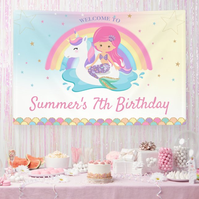 Banderoles Fête d'anniversaire de la sirène et de la licorne (Fête)