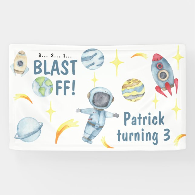 Banderoles Fête d'anniversaire de l'astronaute dans l'espace  (Horizontal)